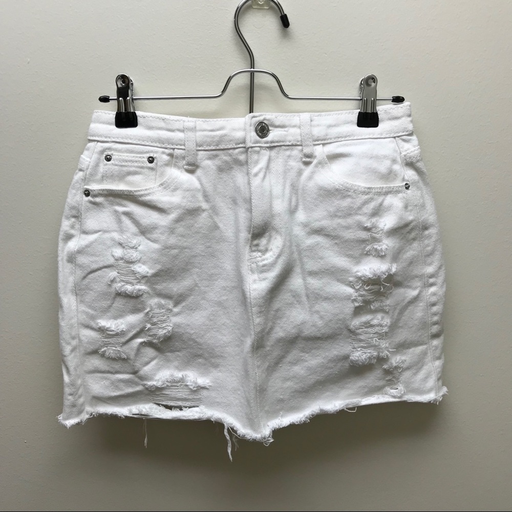 White Distressed Jean Skirt